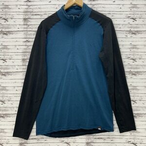 REI Co Op Merino Wool Base Layer 1/2 Zip Pullover Blue Black Mens Medium Outdoor